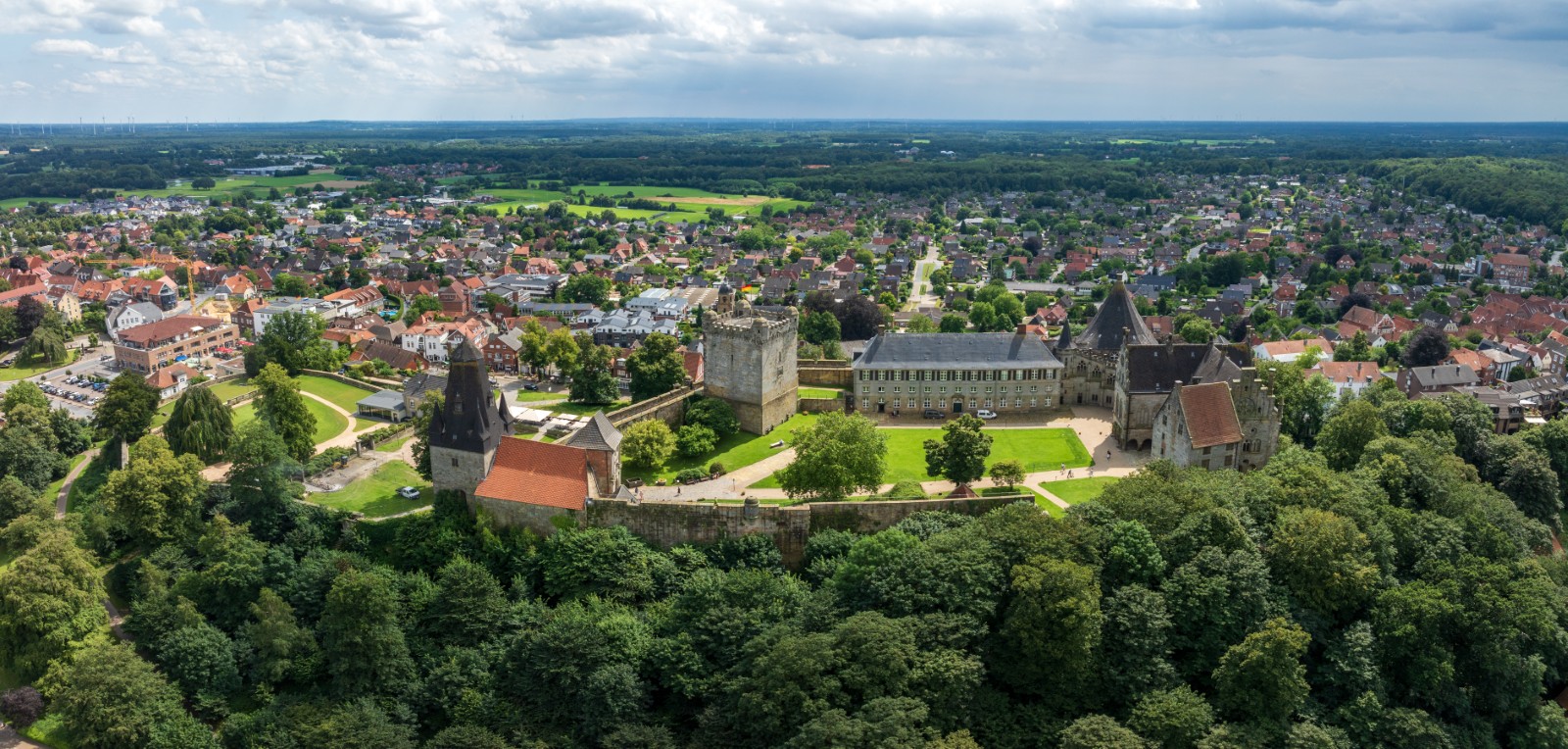 aerial view of the Bad Bentheim castle in Lower Saxony, Germany